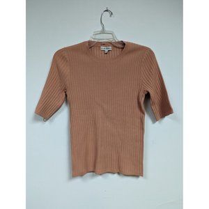 Guess Size M Ribbed Knit Crew Neck Cotton Sweater Womens Short Sleeved